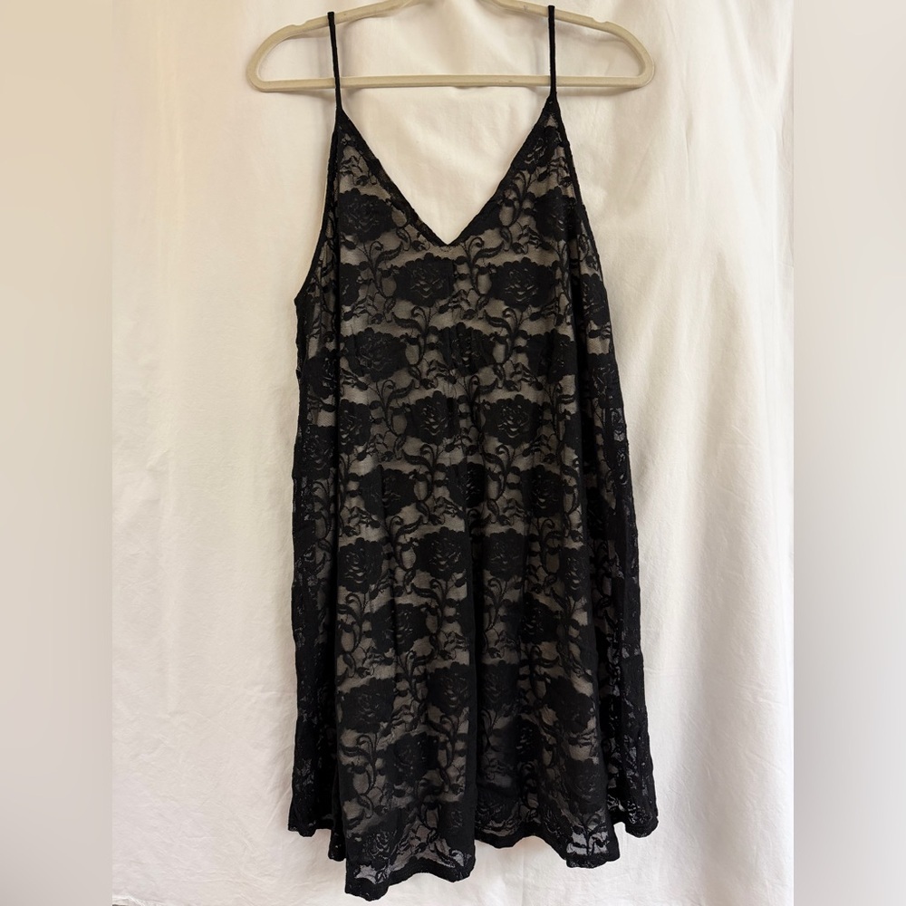 Black Lace Sleeveless Dress boho mini with scoop back designer inspire